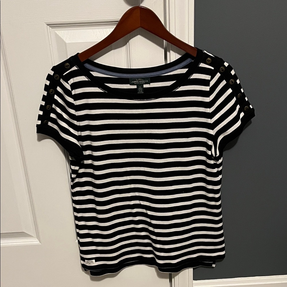 Ralph Lauren cotton navy and white top w cap sleeves size large
